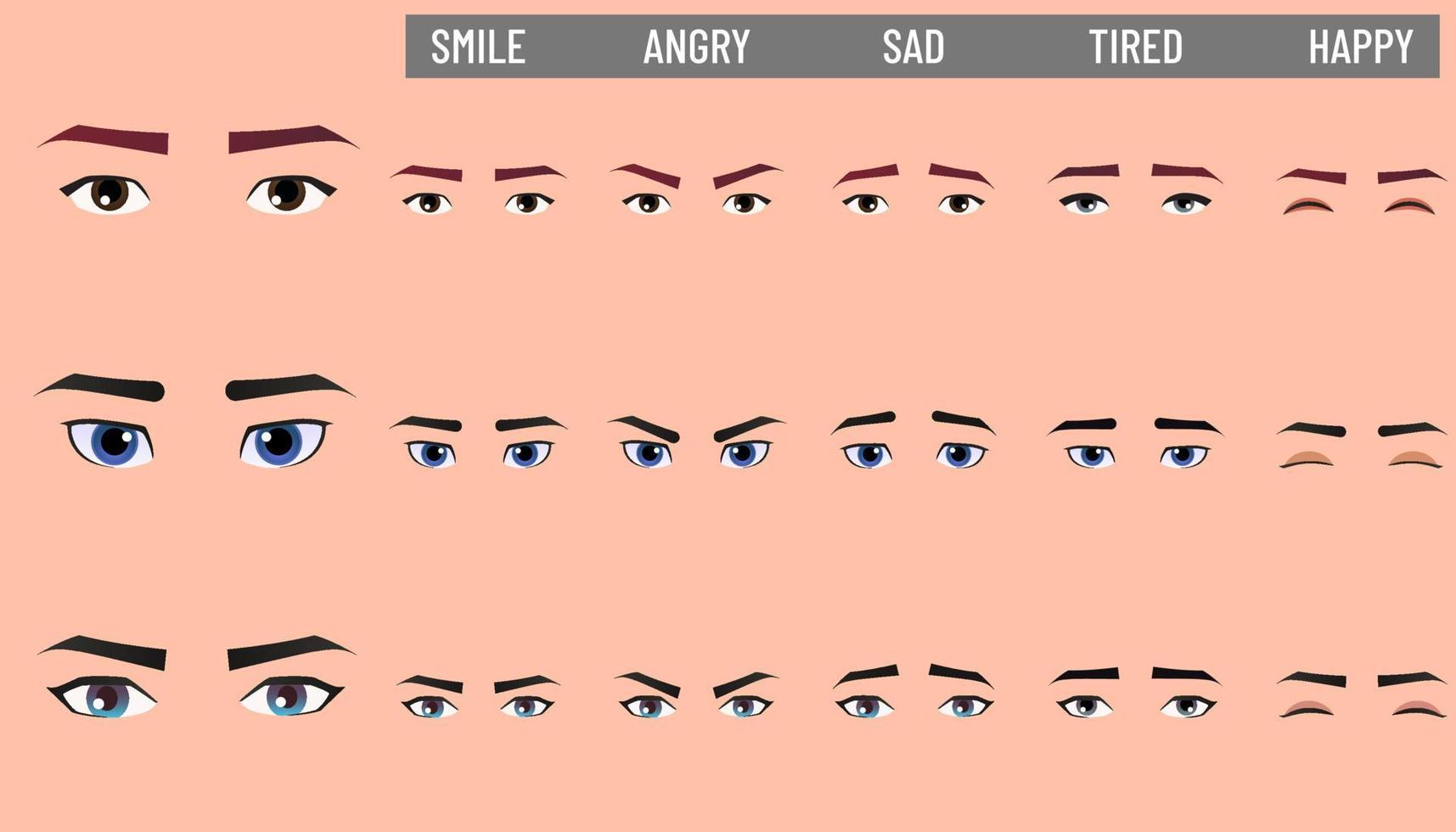 männlicher Cartoon-Gesichtssatz, der verschiedene Emotionen und Ausdrücke ausdrückt vektor