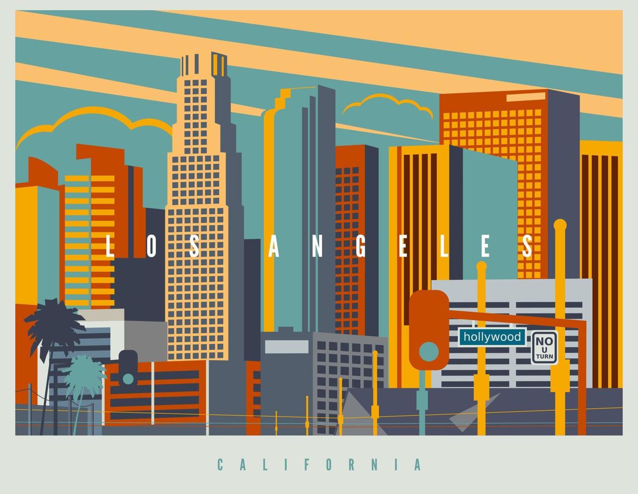 downtown los angeles i vektor. stadsbilden av la i retrostil färger och stilisering, vintage design illustration. Kalifornien, USA vektor