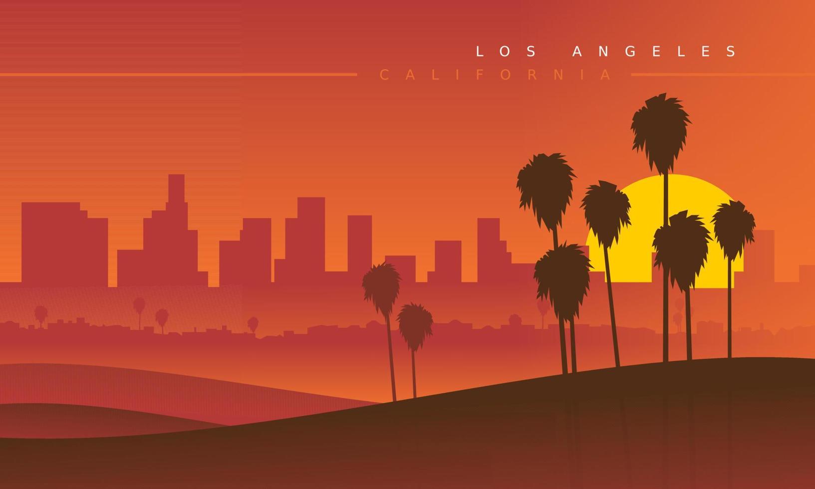 los angeles skyline under solnedgången, sedd på avstånd. vektor illustration. stiliserad stadsbild. Kalifornien, USA