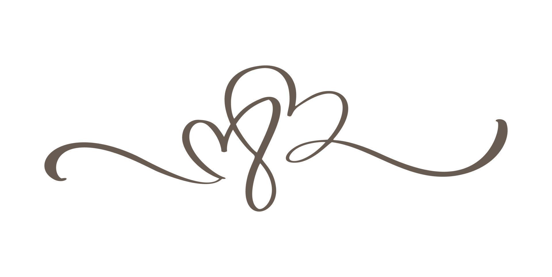 gedeihen Sie Vintage-Vektor-Teiler Valentinstag handgezeichnete schwarze kalligraphische zwei Herzen. Kalligraphie Urlaub Abbildung. Designelement Valentinstag. Symbol Liebe Dekor für Web, Hochzeit vektor