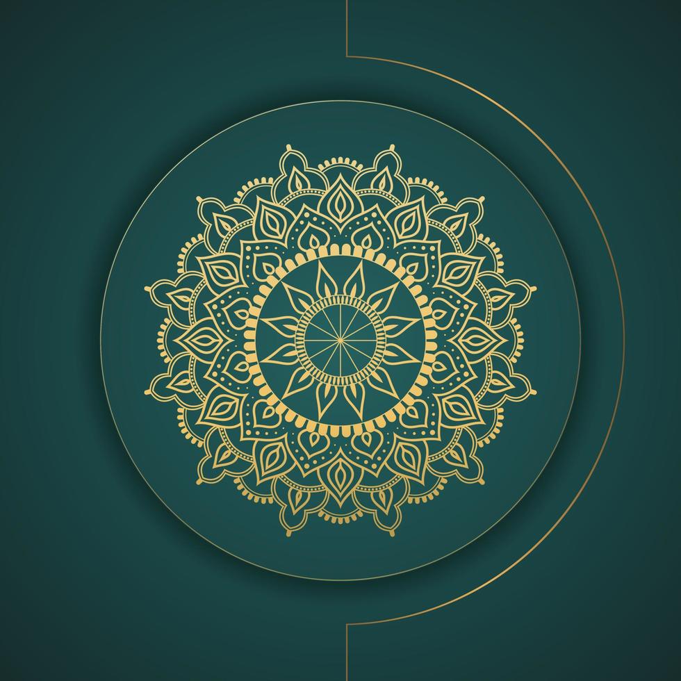 Grünes und goldenes luxuriöses dekoratives Mandala-Hintergrunddesign vektor