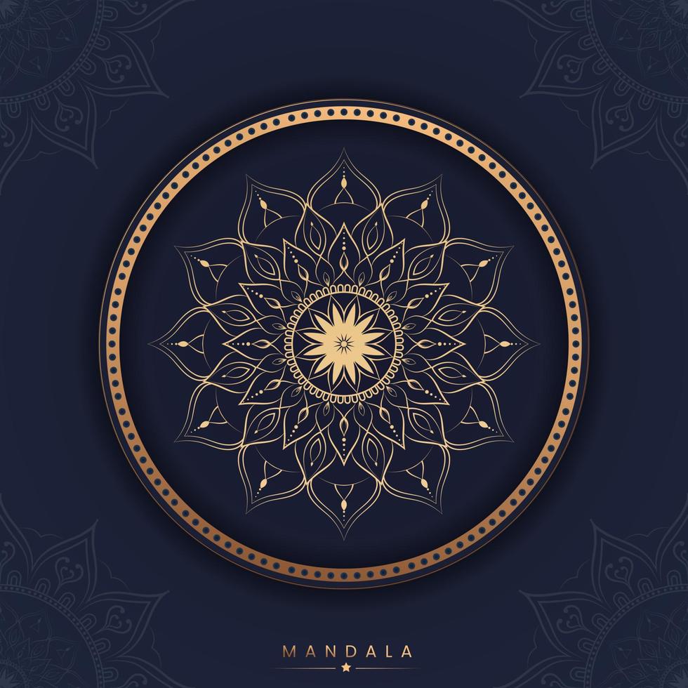 Gold und blauer Luxus-Zier-Mandala-Hintergrunddesign für Druck, Poster, Cover, Broschüre, Flyer vektor