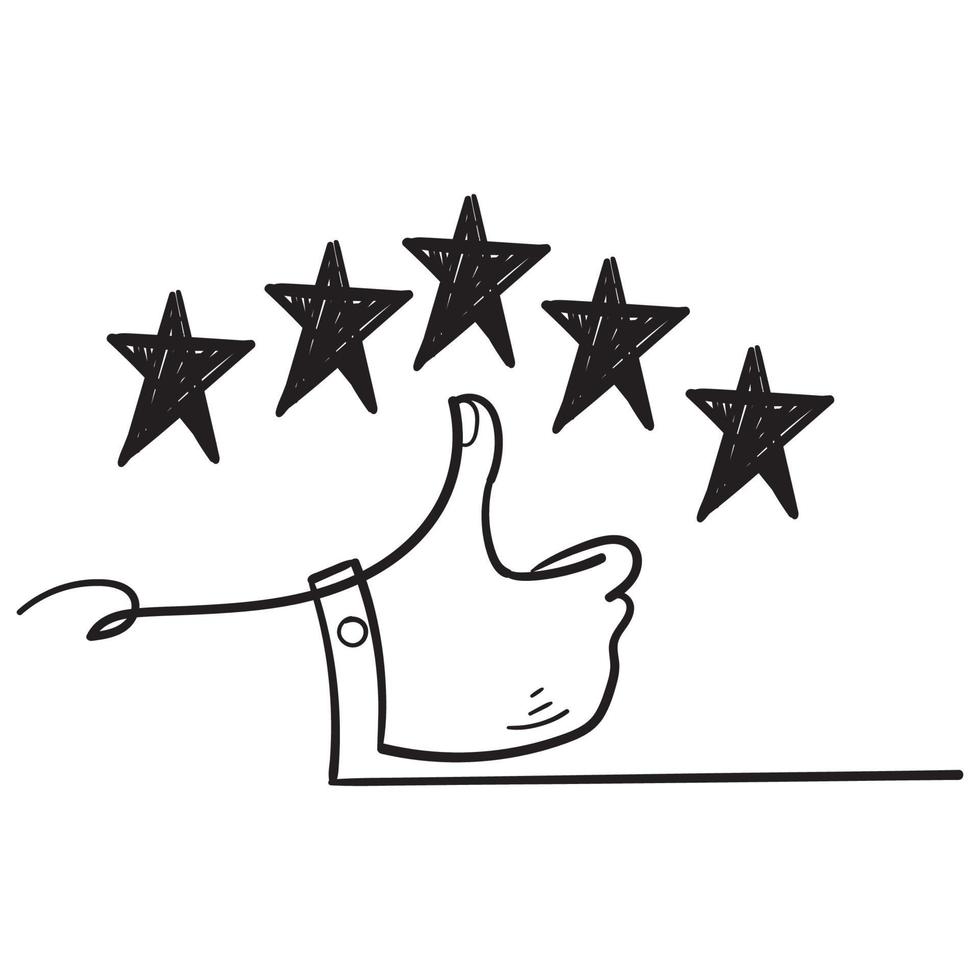 handritad kundrecension ikon, kvalitetsbetyg, feedback, fem stjärnor doodle symbol på vit bakgrund vektor