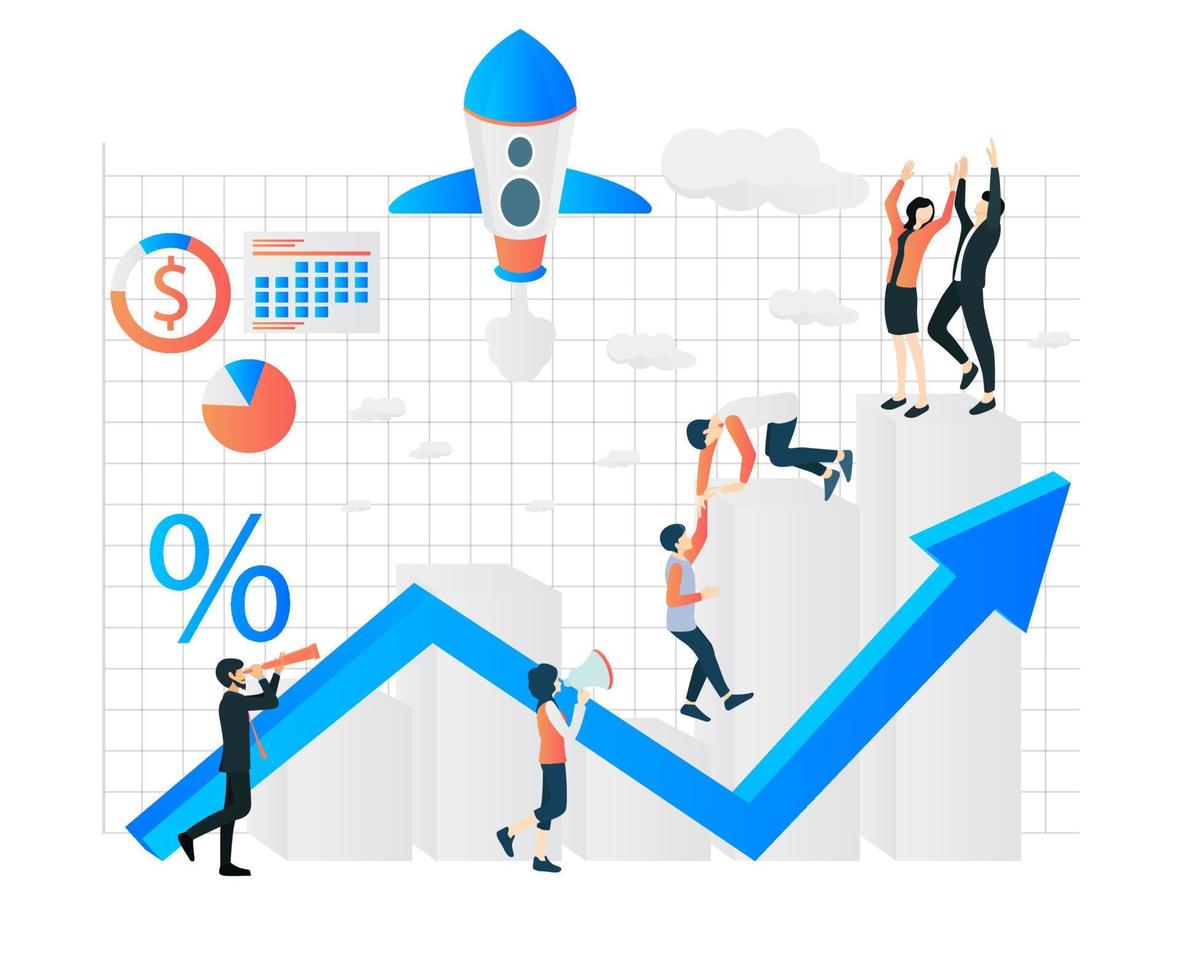 platt stilillustration om lagarbete för företagstillväxt vektor