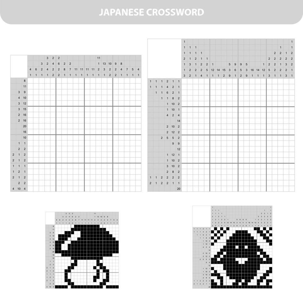 utbildning pusselspel för skolbarn. japanskt korsord med svar vektor