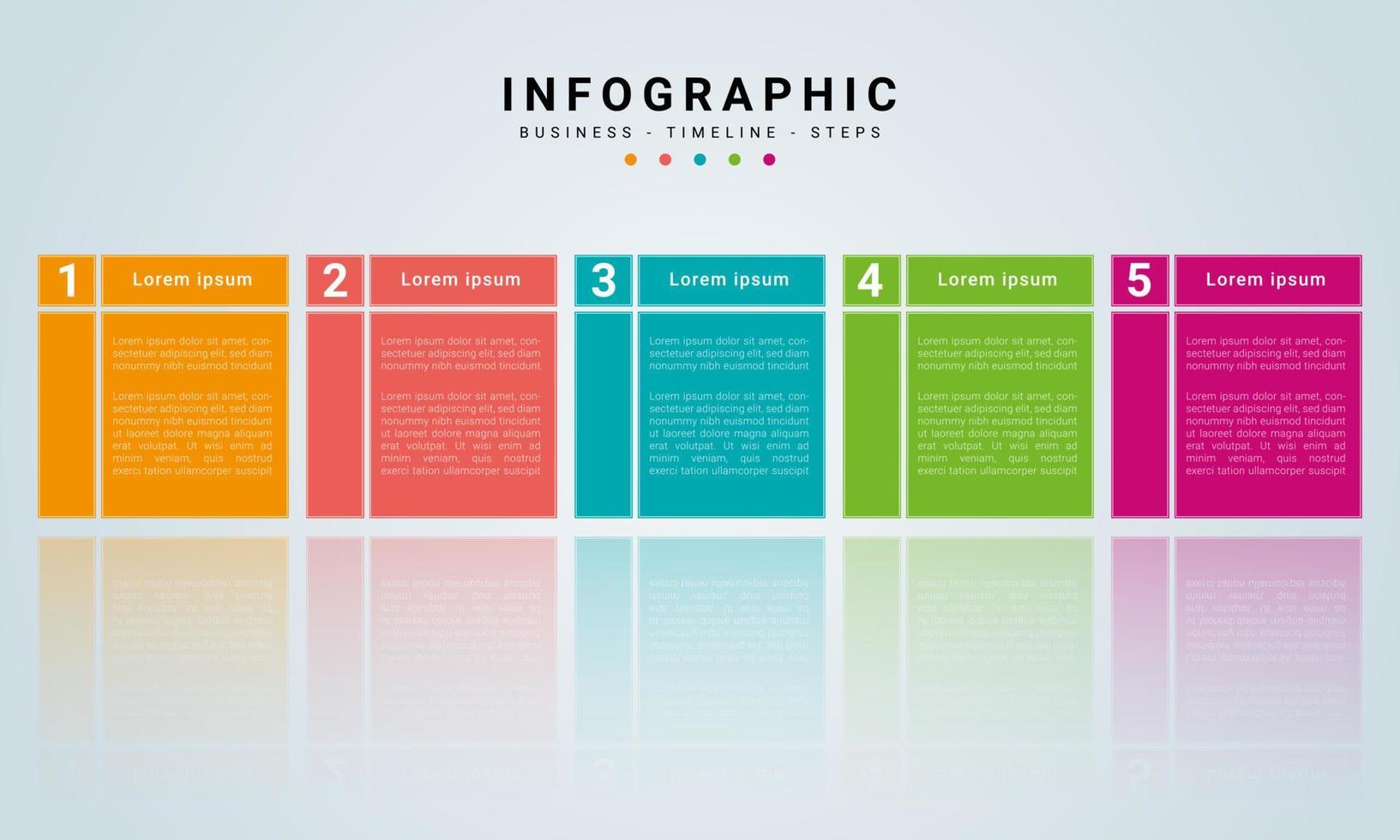 Konzept-Business-Infografik-Modell mit 5 aufeinanderfolgenden Schritten. sechs bunte grafische elemente. Timeline-Design für Broschüre, Präsentation. Infografik-Design-Layout vektor