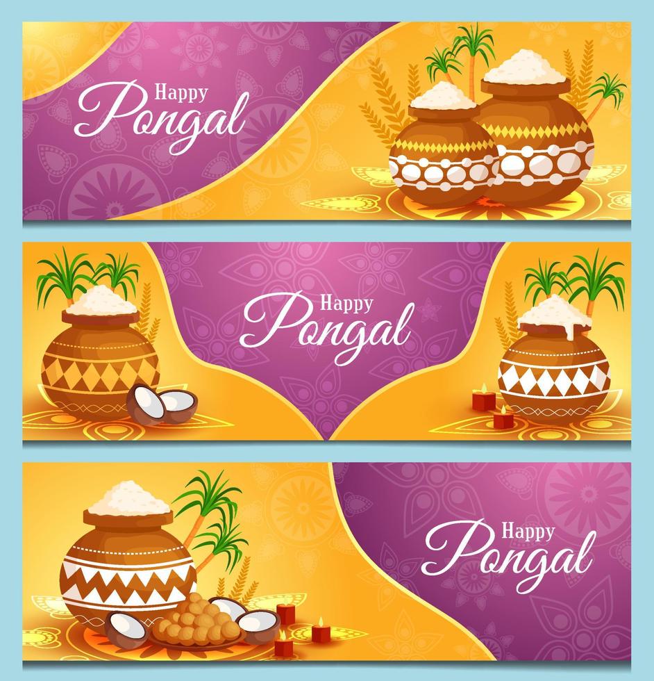 Happy Pongal Festlichkeitsbanner-Set vektor