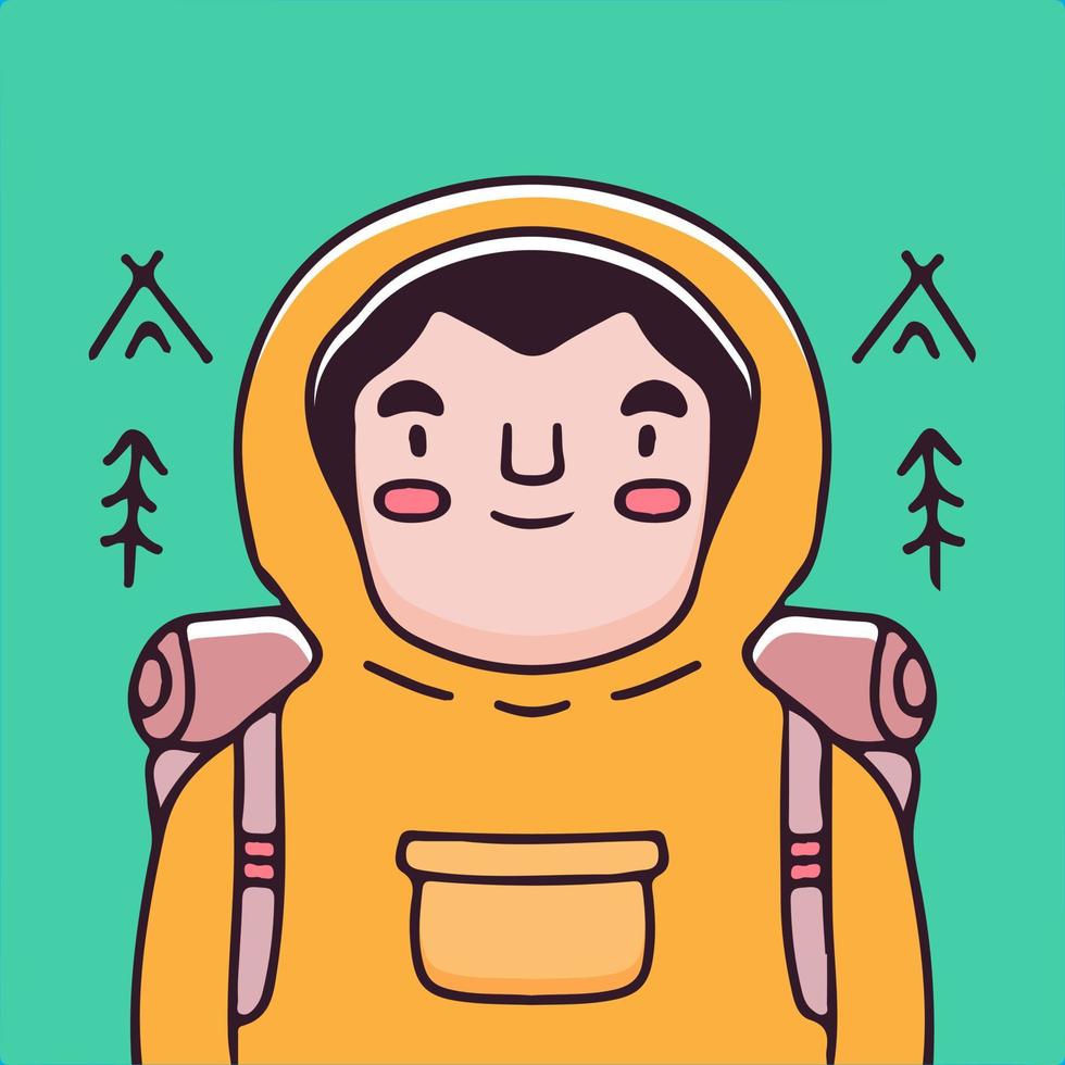 resenär pojke i hoodie och bärväska illustration. vektorgrafik för t-shirttryck och andra användningsområden. vektor