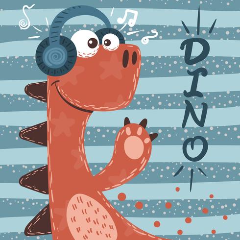 Söt dino tecken. Musik illustration. vektor