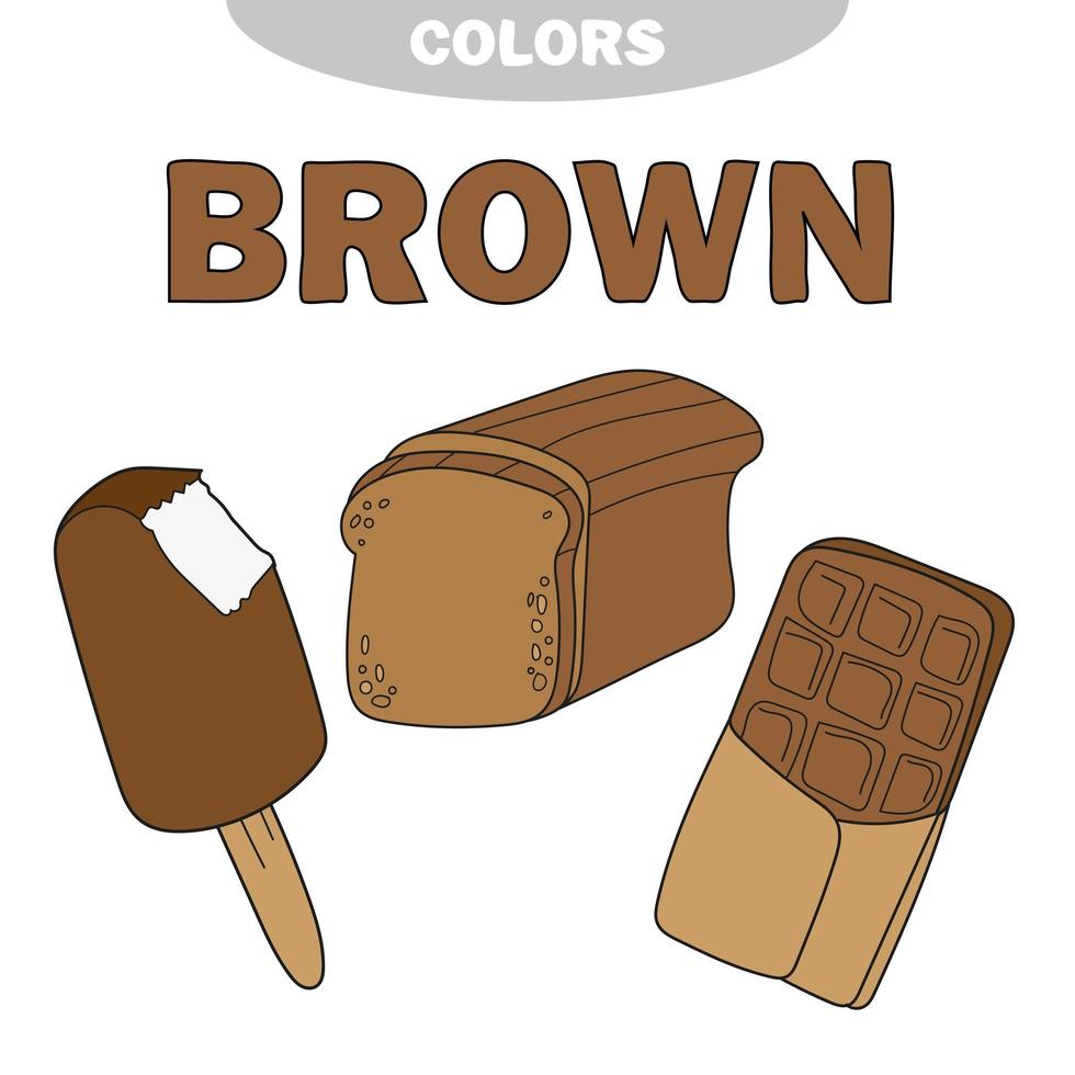 Lernen Sie die Farbe Braun - Dinge, die braune Farbe haben. Bildungsset vektor