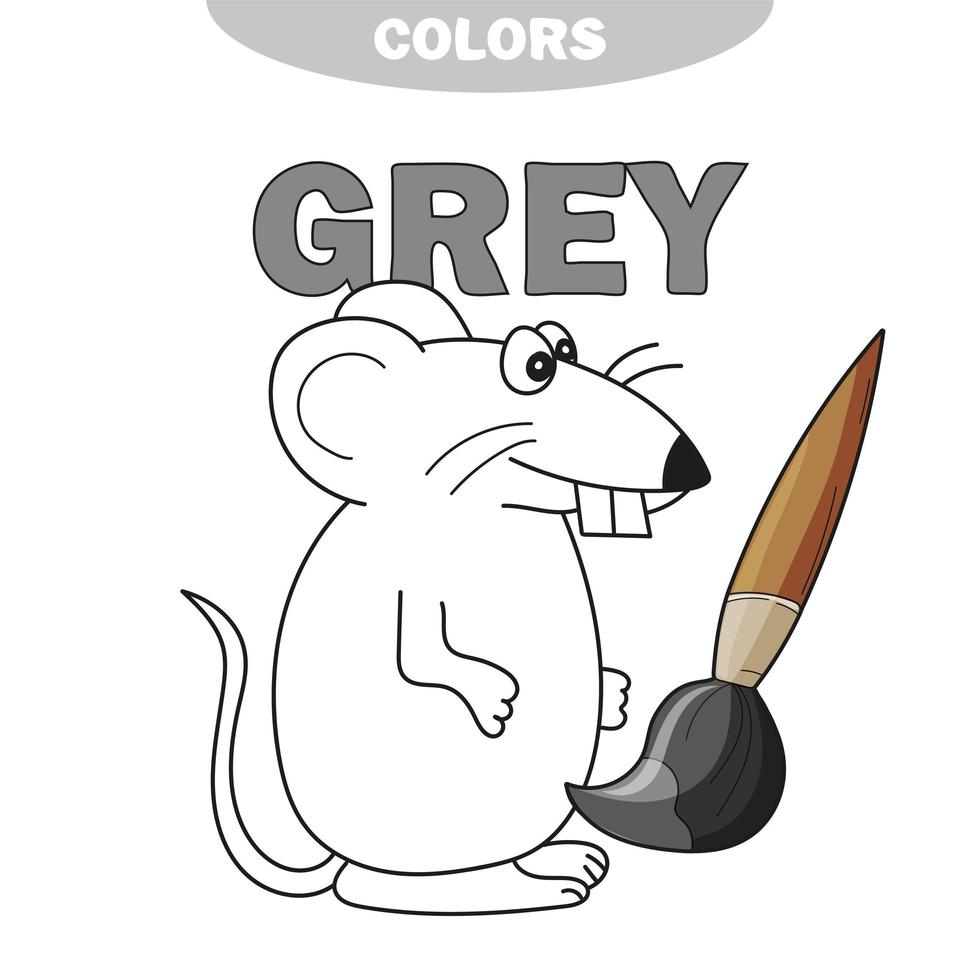 lerne die Farbe Grau - Dinge, die grau sind - Maus - Malbuch vektor