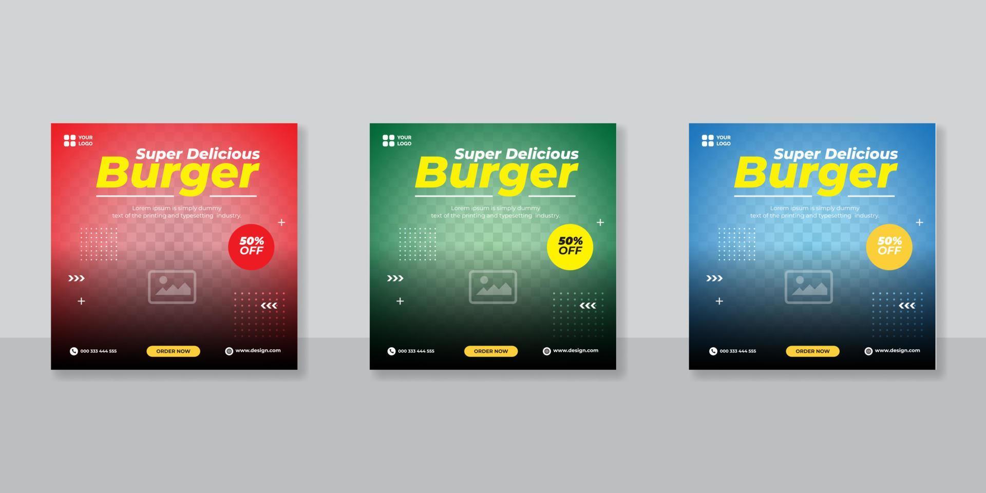 burger meny restaurang marknadsföring sociala medier banner mall vektor