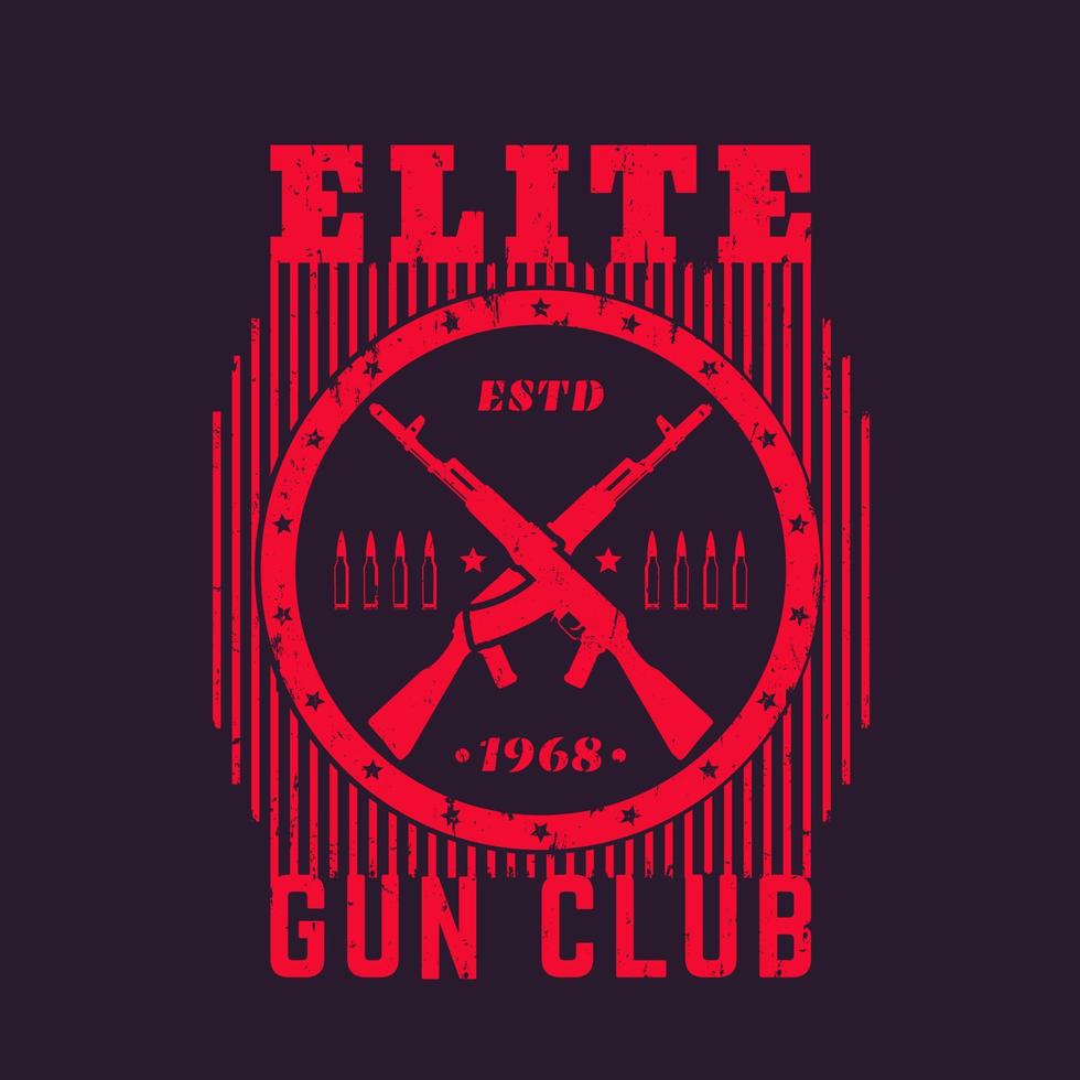 Gun Club Vintage Emblem mit automatischen Gewehren, T-Shirt Druck vektor