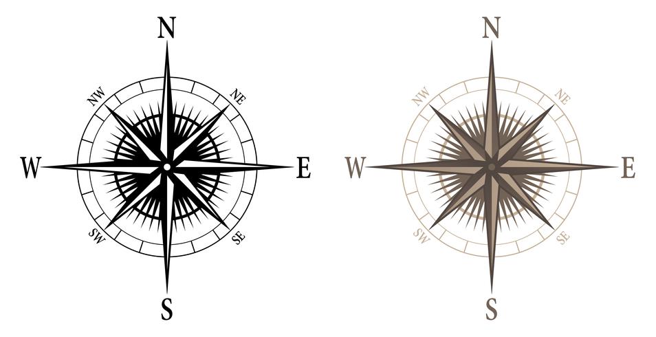 Kompass, isolerad vektor illustration i både svarta och färgversioner