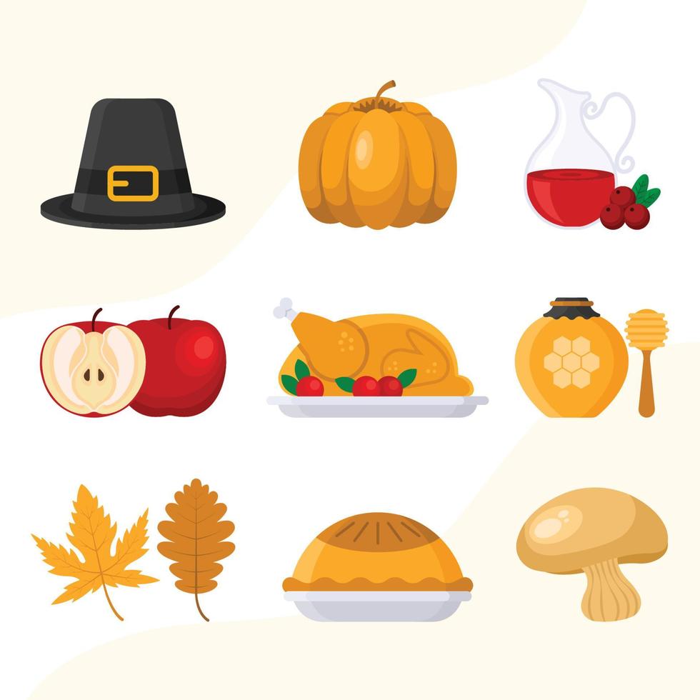 uppsättning av Thanksgiving middag element ikoner vektor