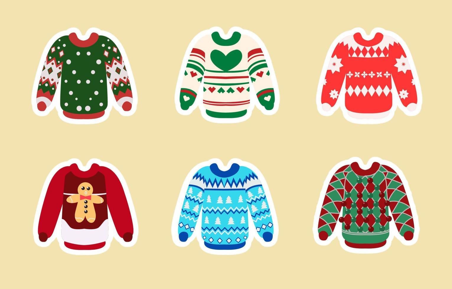 Weihnachtshässliche Pullover Sticker Set Sammlung vektor