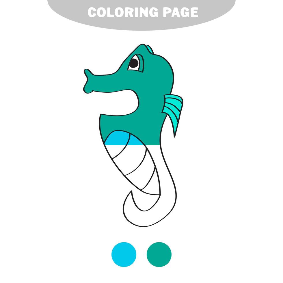 enkel målarbok. färg svart och vit linjär skiss sjöhäst vektor