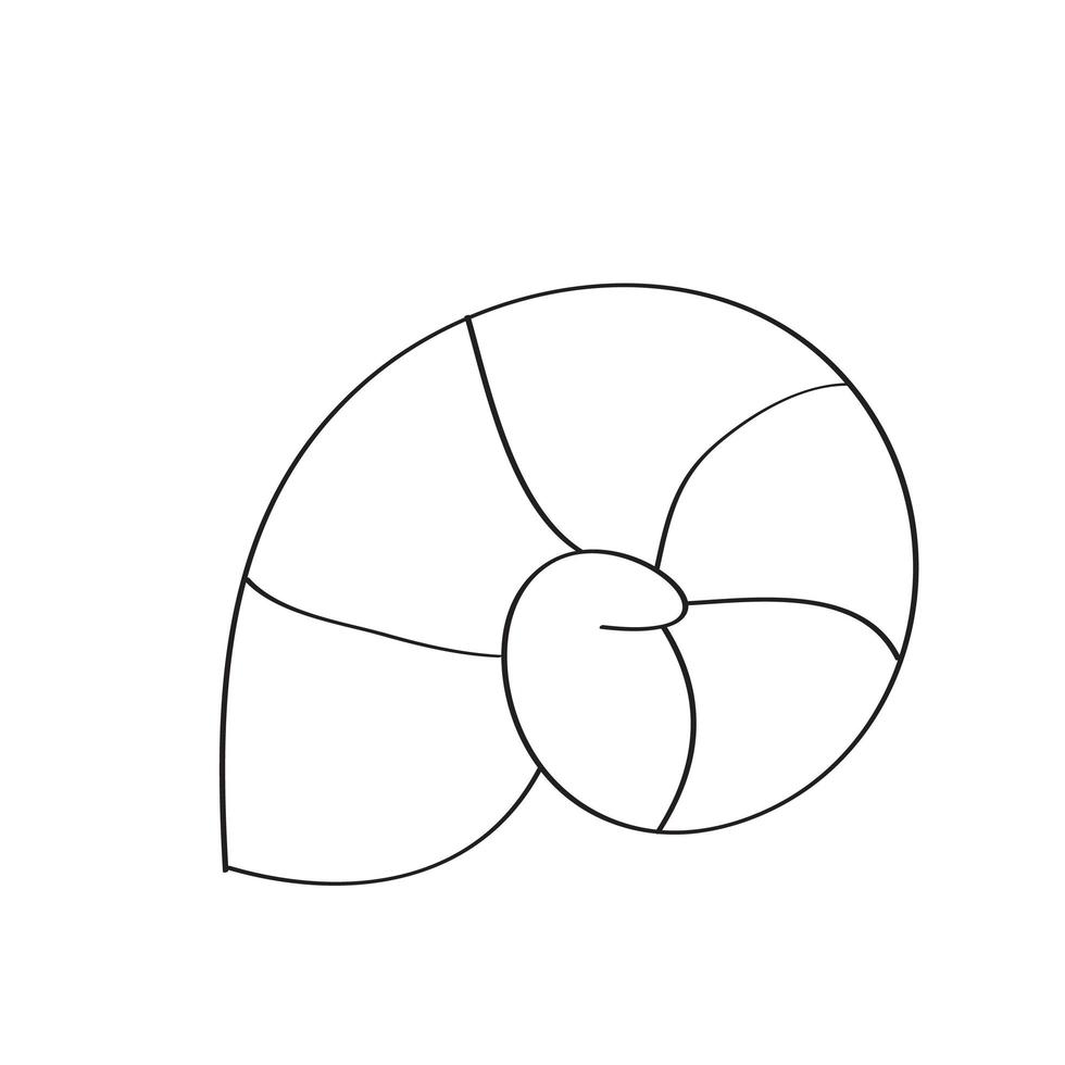 enkel målarbok. linje dras runt snäckskal på vit isolerade bakgrund vektor