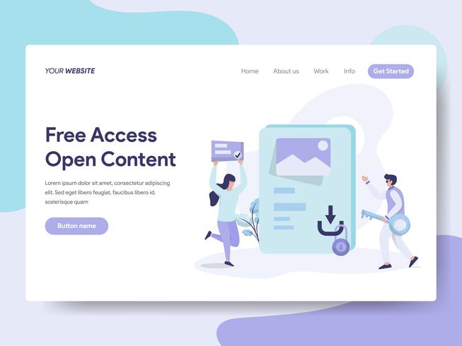 Målsida mall för Free Access och Open Content Illustration Concept. Isometrisk plattformkoncept för webbdesign för webbplats och mobilwebbplats. Vektorns illustration vektor
