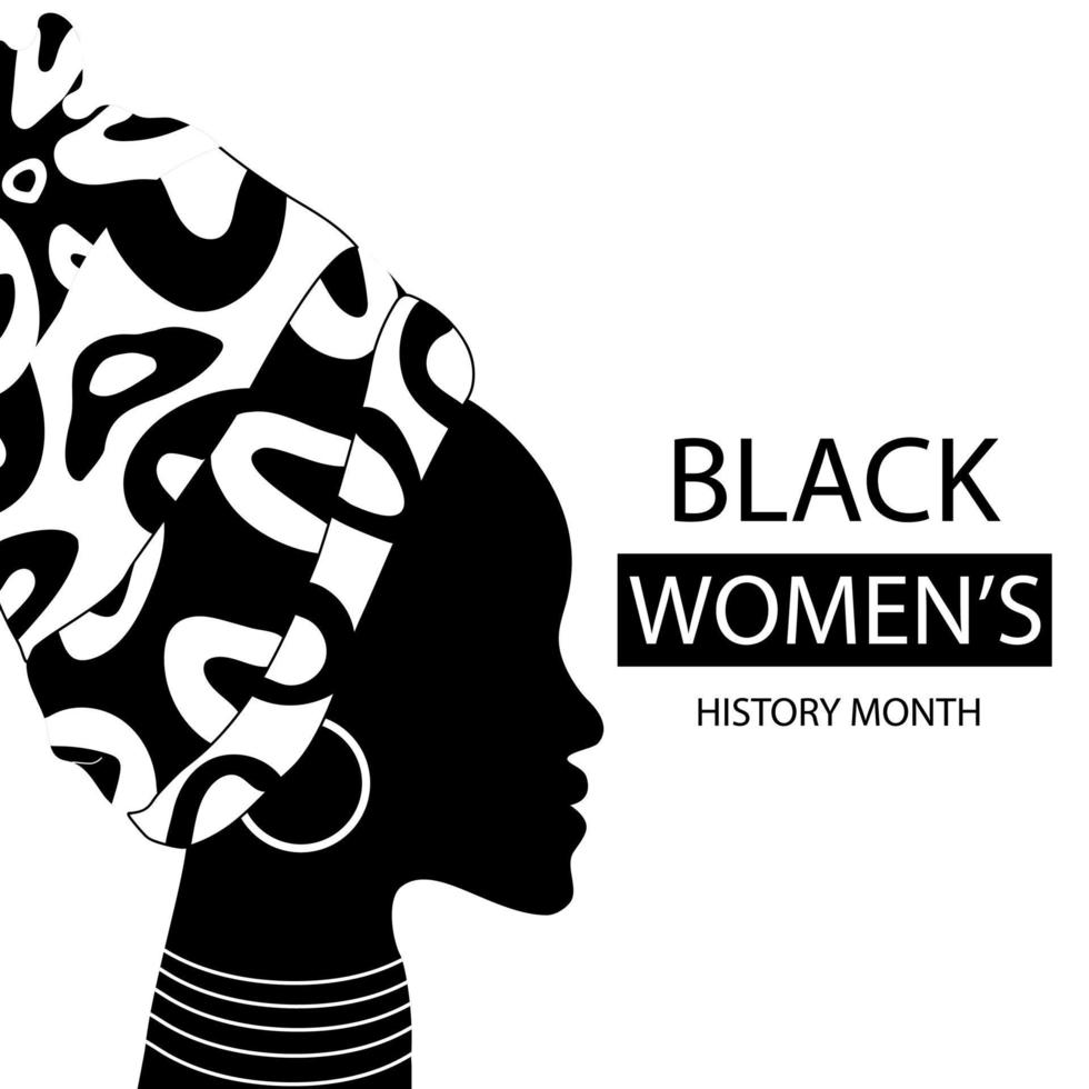 svarta kvinnors historia månad. siluett av en kvinna i en bandana, text. vektor illustration.