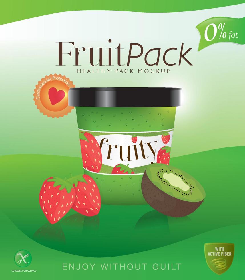 hälsosam produktförpackning. naturlig, hälsosam och fruktig förpackning. wafers för att skydda matsmältningssystemet, hjärtat och celiaki. naturlig pack eller pot mockup, perfekt för ett hälsosamt liv vektor