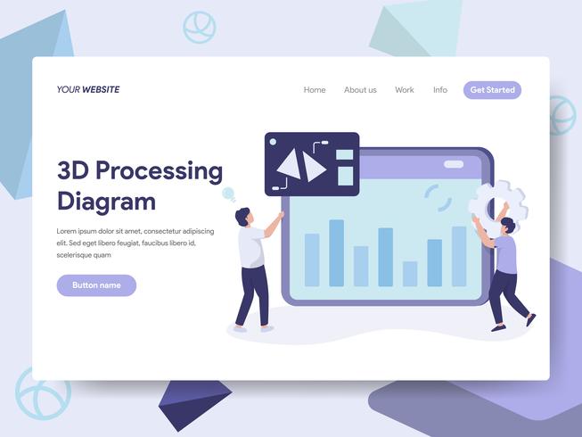 Målsida mall av 3d Processing Diagram Illustration Concept. Isometrisk plattformkoncept för webbdesign för webbplats och mobilwebbplats. Vektorns illustration vektor