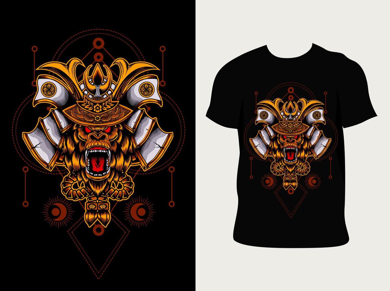 Abbildung Vektor Gorilla Samurai Kopf mit T-Shirt-Design