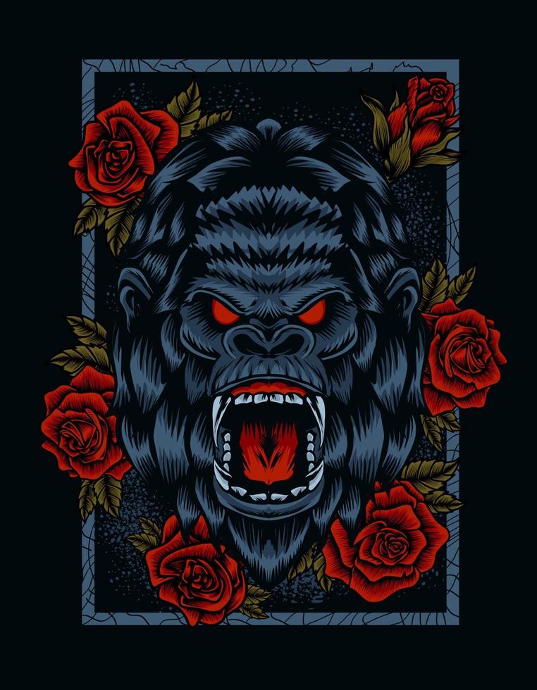 Abbildung Vektor Gorilla Kopf mit Rosenblüte