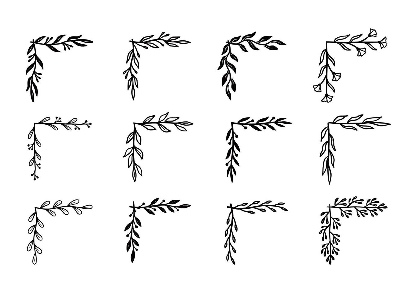 hörn blomstra kantuppsättning. ritad för hand vektor