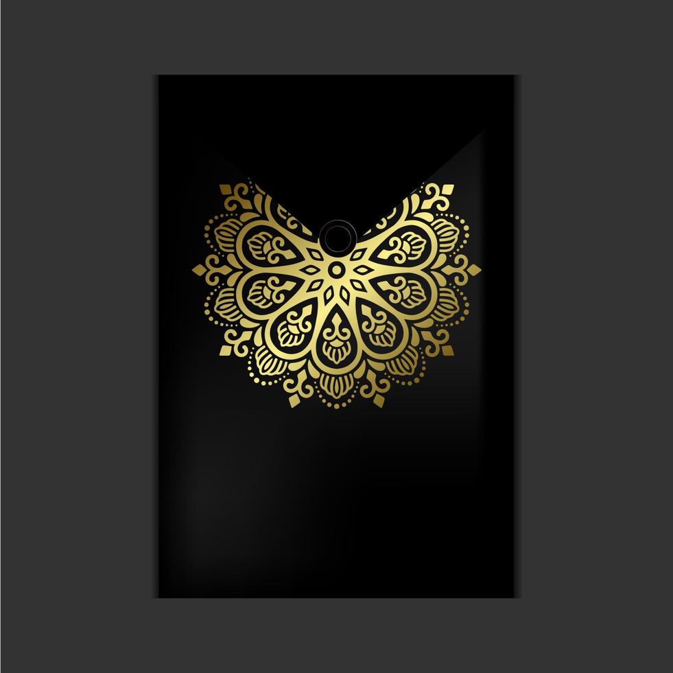 lyxig guld mandala utsmyckad bakgrund för bröllopsinbjudan, bokomslag vektor