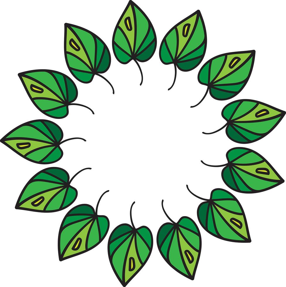baumgrünes blatt gesäumt in rundem dekorationsvektor vektor