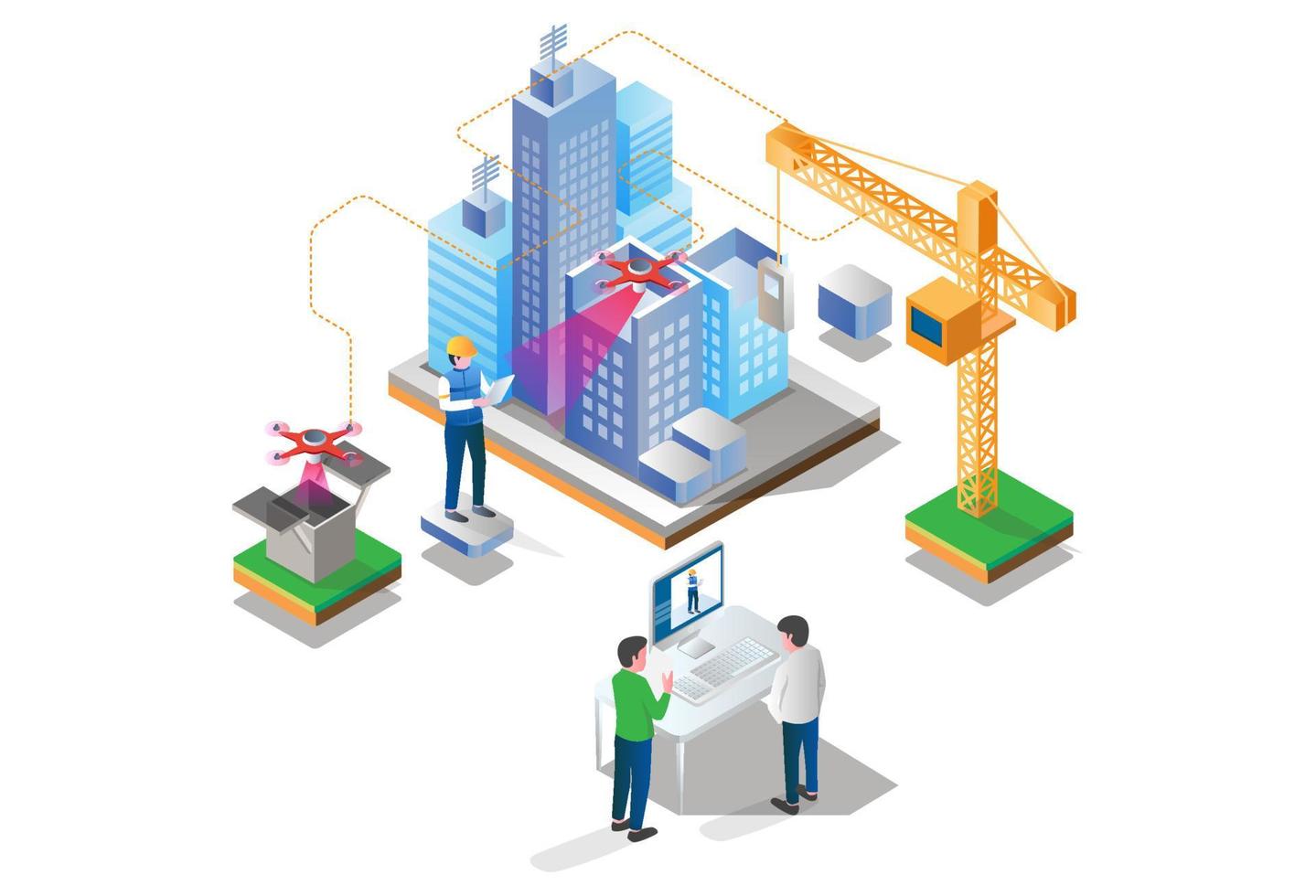 Drohnen und Computer analysieren die Stadtentwicklung vektor