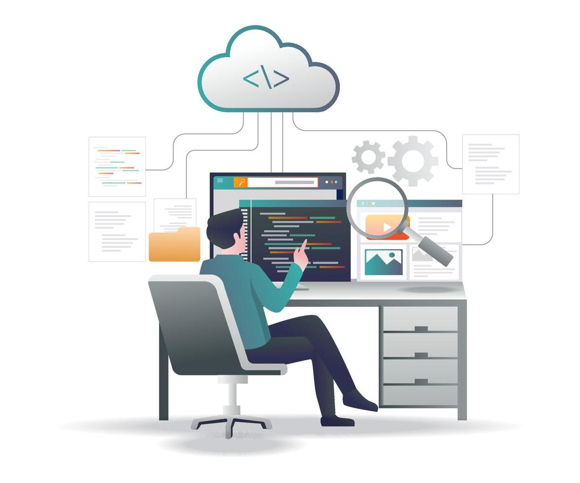 viele Programmierdaten auf Cloud-Server speichern vektor
