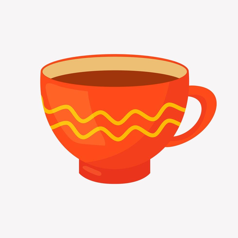 en röd kopp kakao med ett gult mönster. tecknad stil illustration på en vit bakgrund vektor