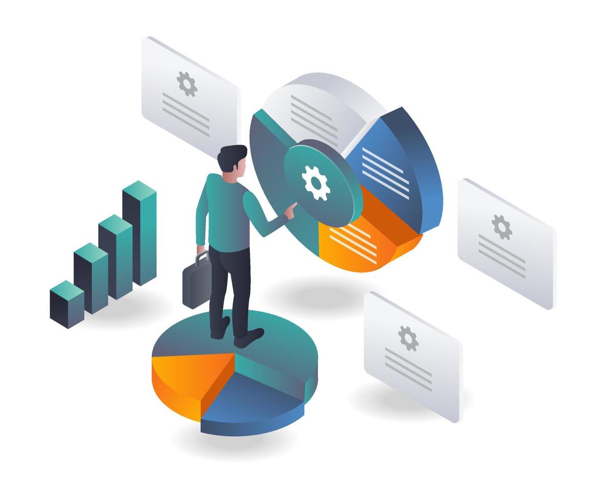 man analyserar cirkeldiagram för investeringsverksamhet vektor