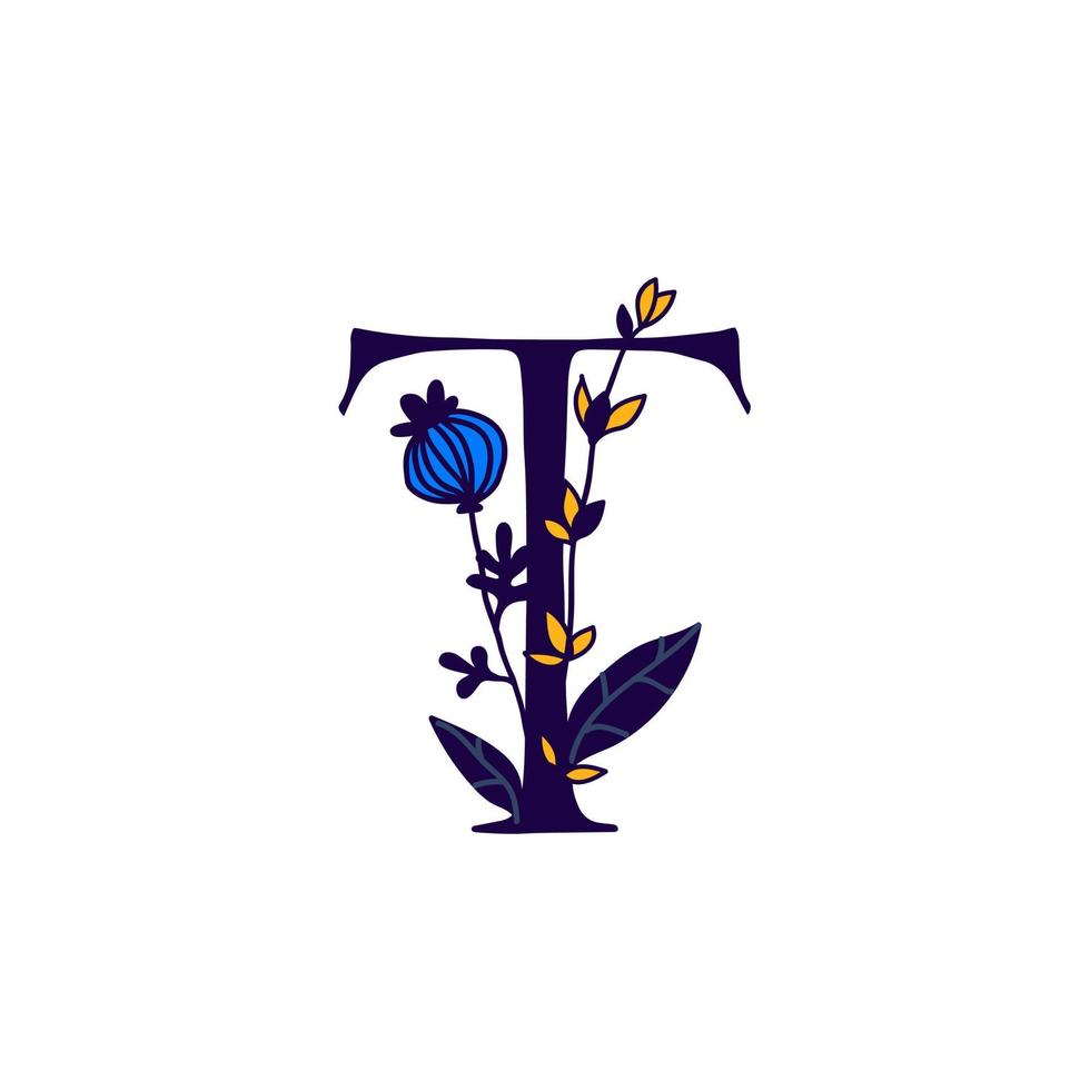 latinsk bokstav i blommor och växter. vektor. bokstav i dekorativa element för inskriptioner. företagslogotyp. affisch eller monogram. vektor