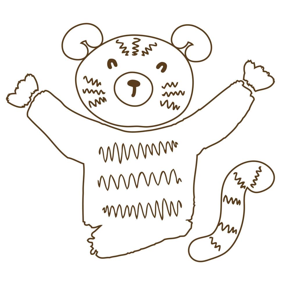 Hand gezeichnetes glückliches Tigergekritzel. perfekt für T-Shirt, Poster, Textilien, Druck und Grußkarten. Vektorillustration für Dekor und Design. vektor