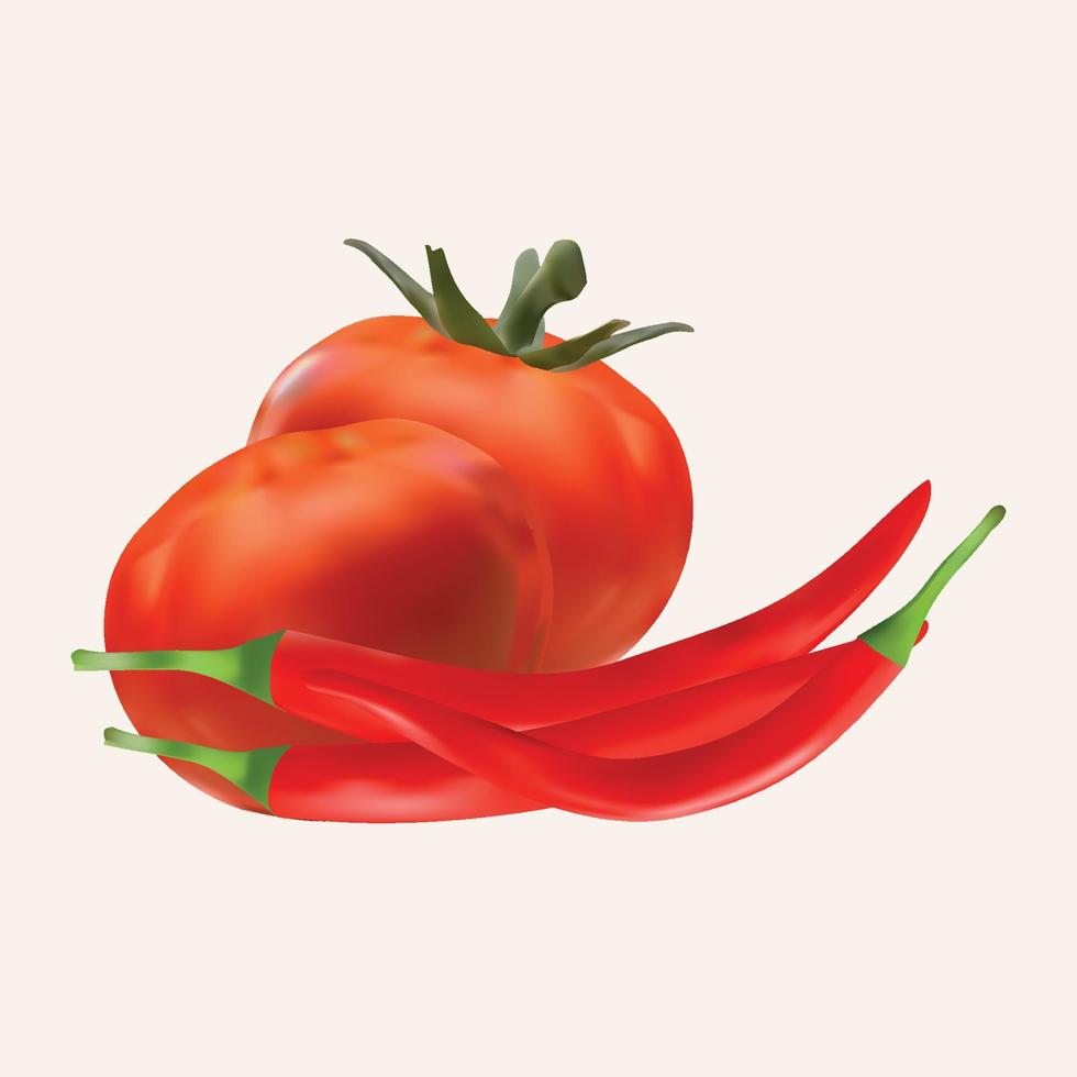 realistischer Tomaten- und Chilivektor vektor