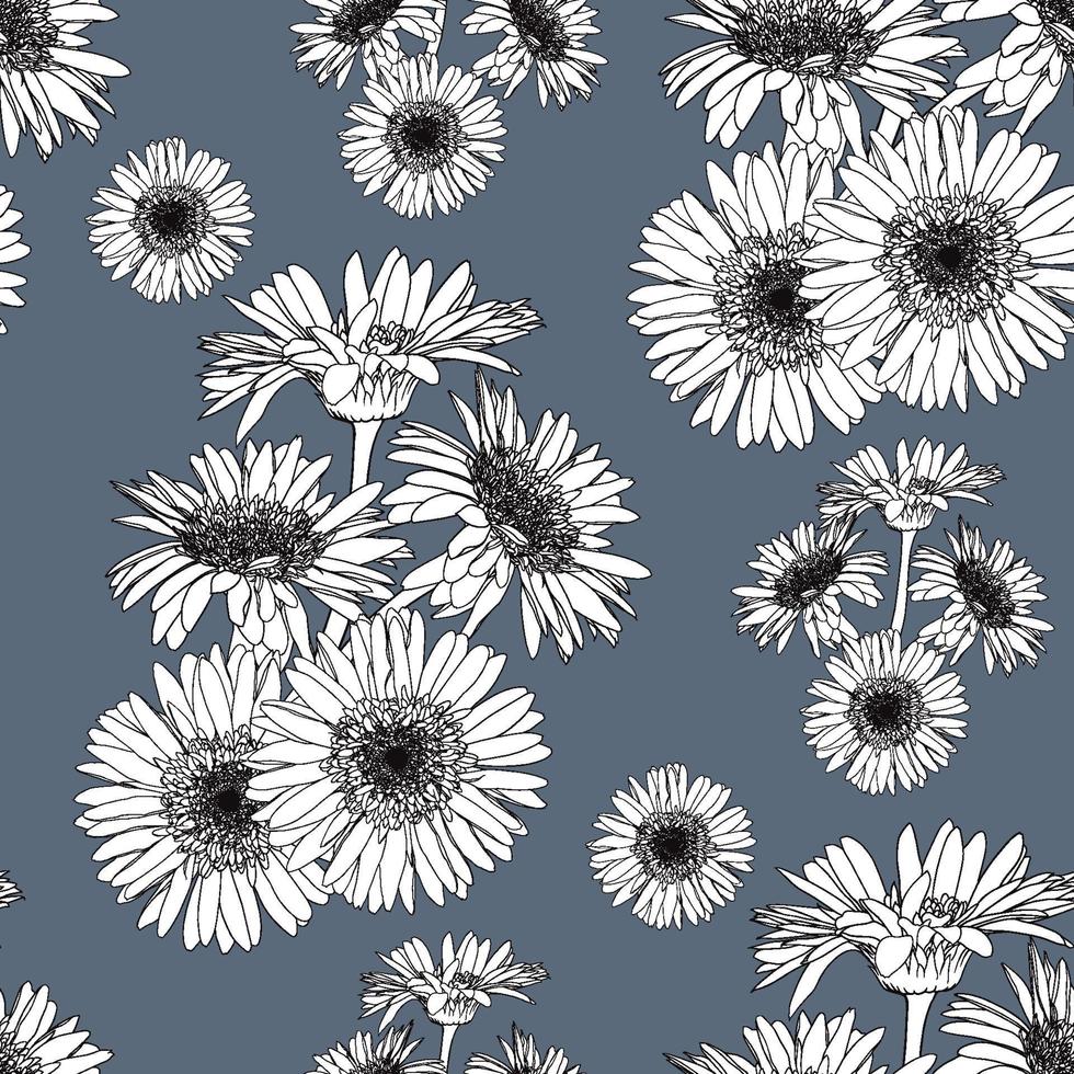 sömlösa blommönster med gerbera blommor abstrakt bakgrund. vektorillustration handritad linjekonst. tyg textilmönster tryckdesign vektor