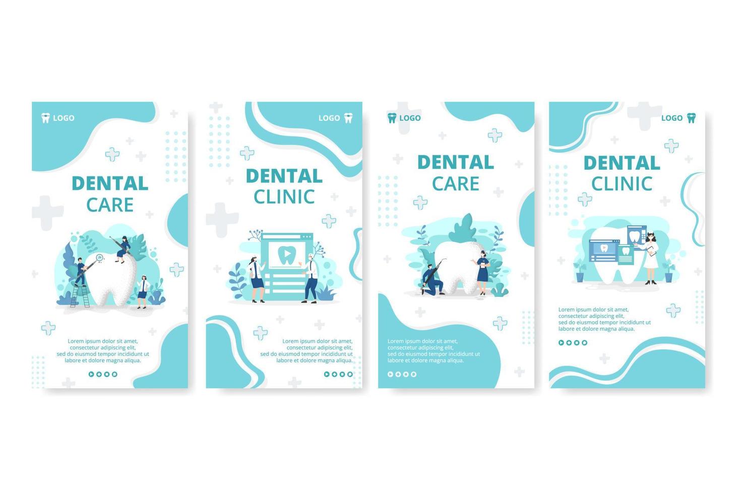 zahnärztliche flache Design-Illustrationsgeschichten, die von quadratischem Hintergrund bearbeitet werden können, geeignet für soziale Medien, Feeds, Karten, Grüße, Print- und Web-Internet-Anzeigen vektor