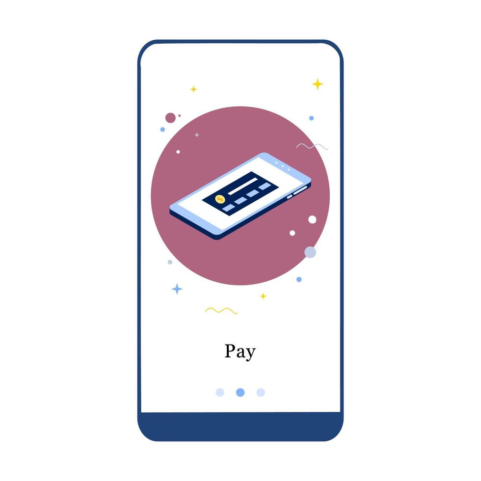 Onboarding-Bildschirm für die Seite der mobilen E-Payment-App. Anwendungsdesign für einfache Zahlung, Auszahlung, Kreditkarte, Kreditzahlung und Punktesammeln. ui auf Bildschirmen mobile Vorlage Vektor-Illustration. vektor