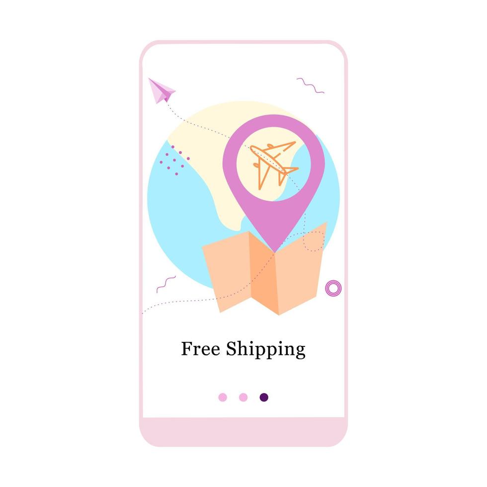 vektorillustration av gratis leveransservice, gratis frakt och snabb leverans på onboarding-appskärmen och webbkonceptet. gränssnitt ux, ui gui skärmmall för app-smarttelefon eller webbbanner. vektor