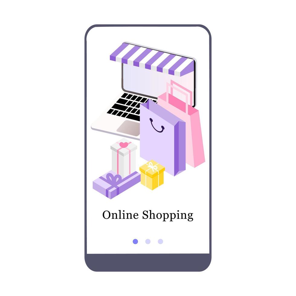 vektorillustration av marknadsföring av onlinebutiker, e-handel och lägg till i diagrammet på skärmen för onboarding-appen och webbkonceptet. gränssnitt online shopping ux, ui gui skärmmall för smart telefon eller webb. vektor