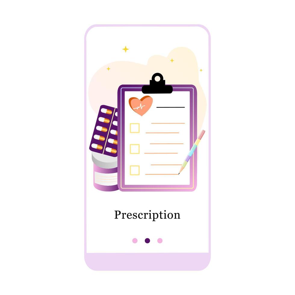 Anwendungsdesign für Online-Medizin, ärztliche Verschreibung, Apotheke, Drogerie, Klinik. UI-Onboarding-Bildschirmdesign. 3D-Isometrische Onboard-App-Vorlagenseite. moderne flache Vektorillustration. vektor