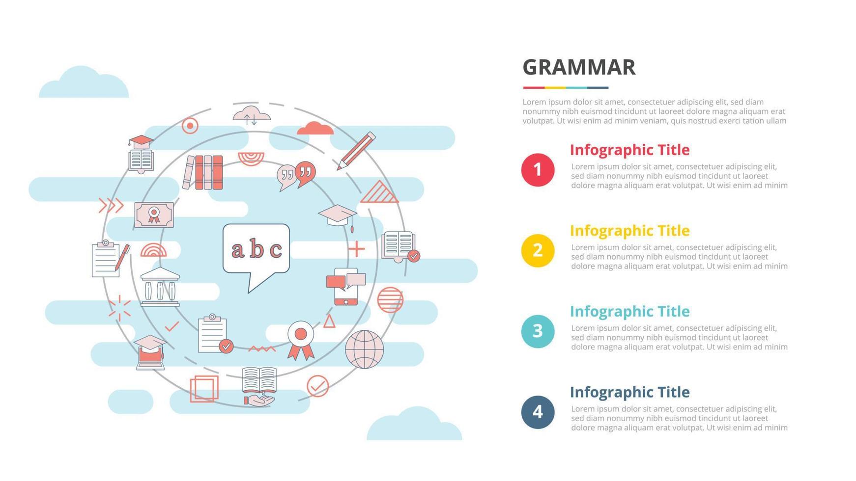 grammatik koncept för infographic mall banner med fyra punkt lista information vektor