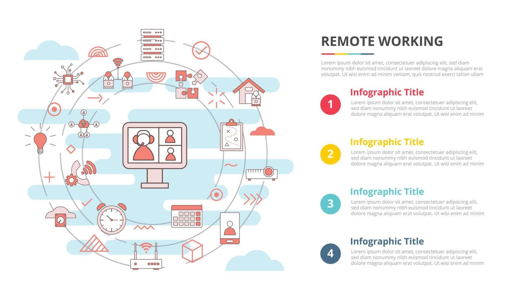 fjärrarbetande koncept för infographic mall banner med fyra punkt lista information vektor