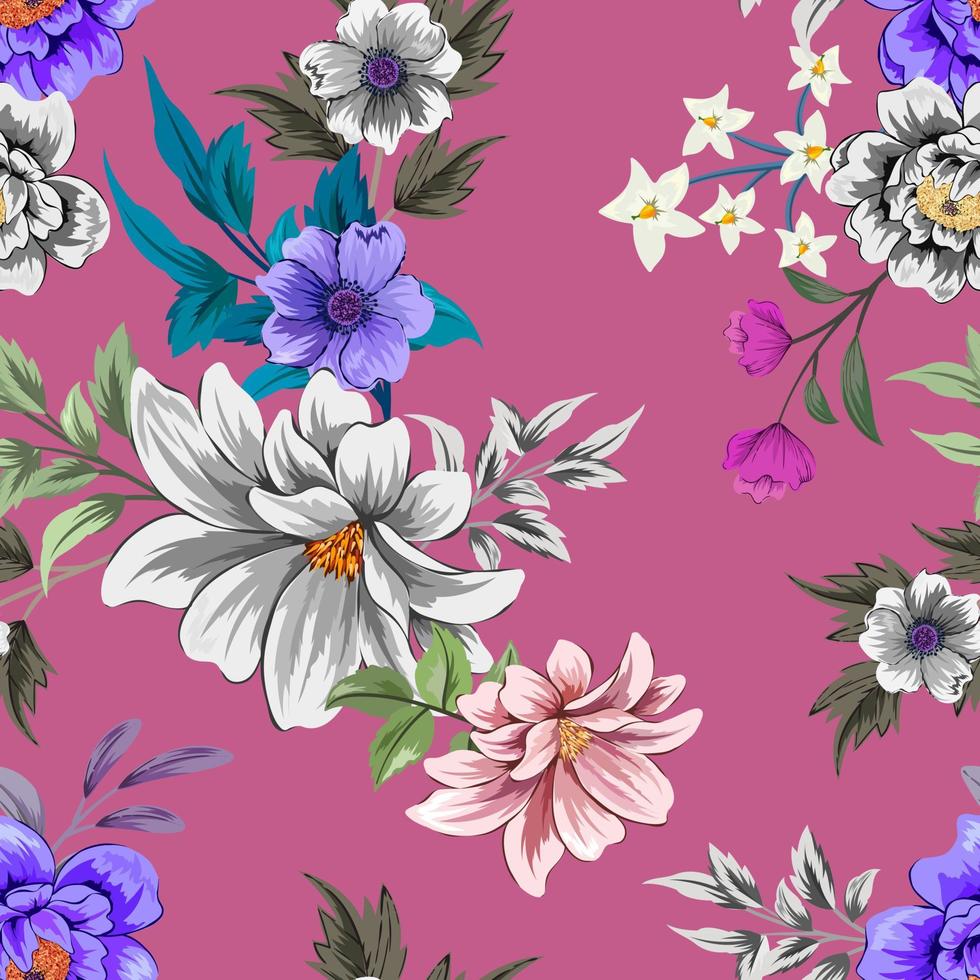 elegantes buntes nahtloses Muster mit botanischer Blumendesignillustration. vektor