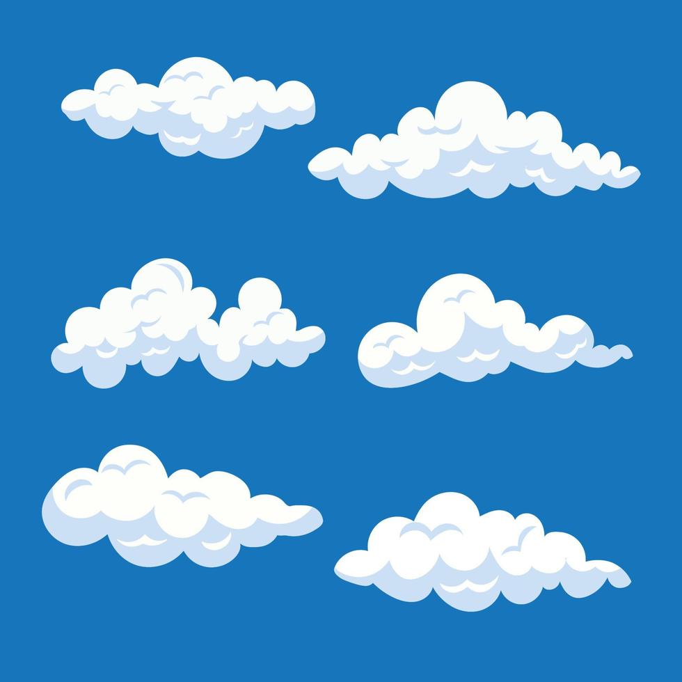 Cartoon-Wolken setzen Vektorwolke isoliert auf blauem Himmel vektor