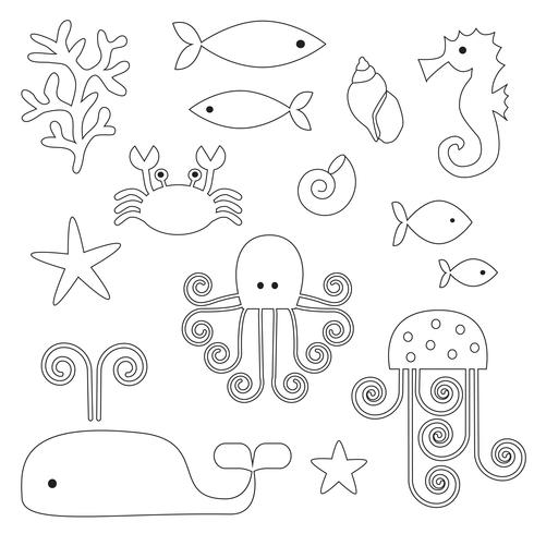 Sea Life Digital Frimärken Clipart vektor