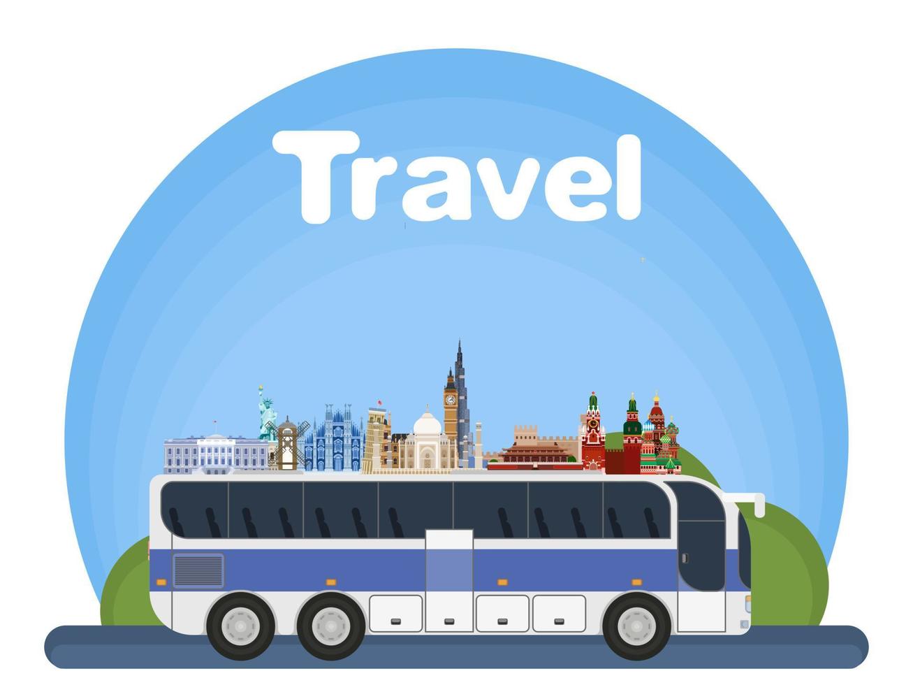 turism europa och världen med bussattraktioner vektor